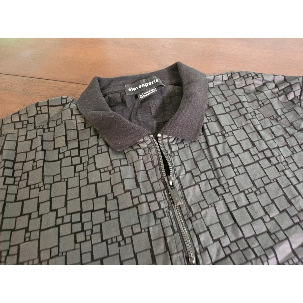 Eleven Paris Quarter Zip Polo Mens XL Grey Black Geometric Square Print 22F1PO02